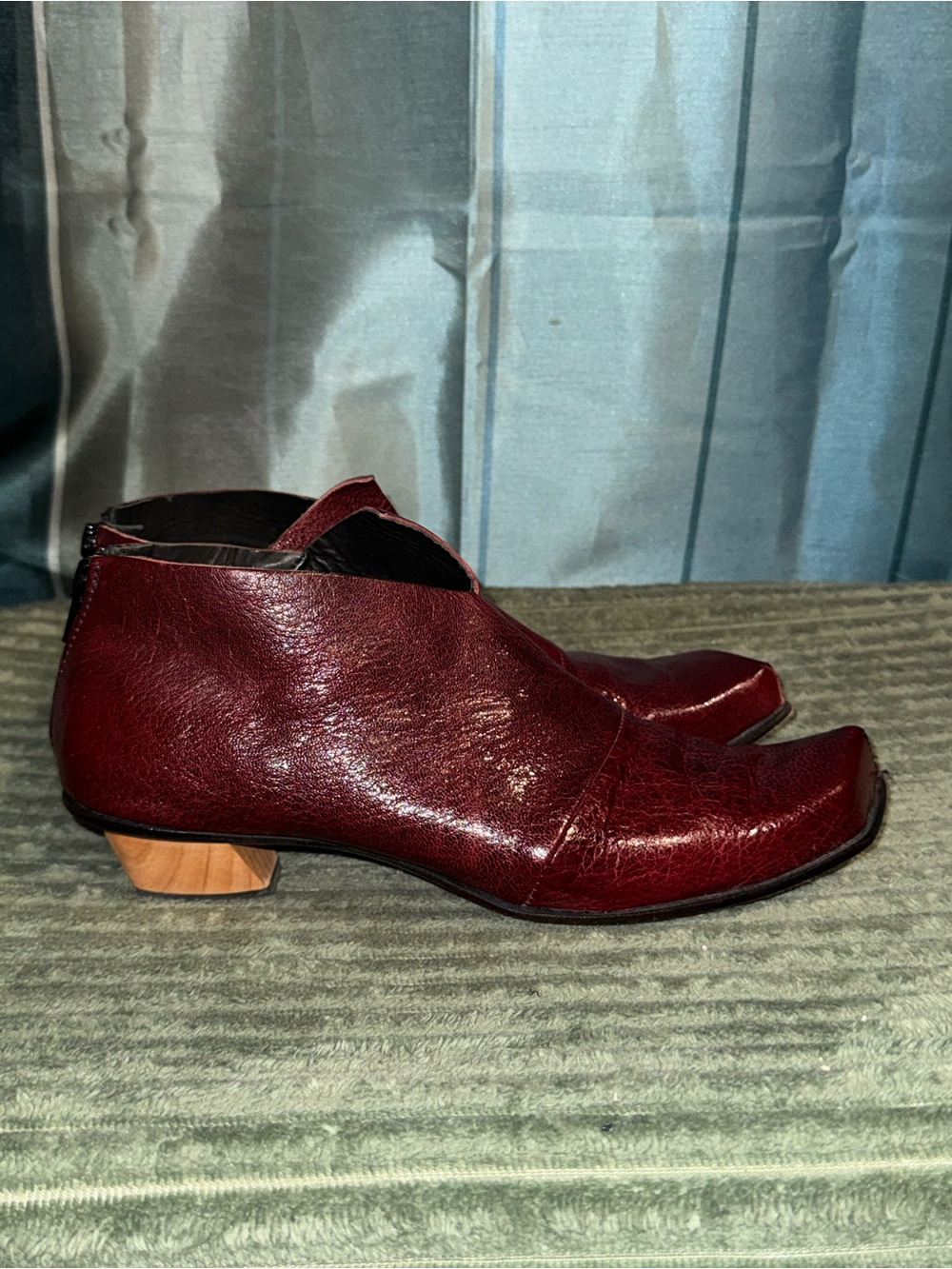 Cydwoq Women's Burgundy Leather Ankle Booties with Low Block Heel